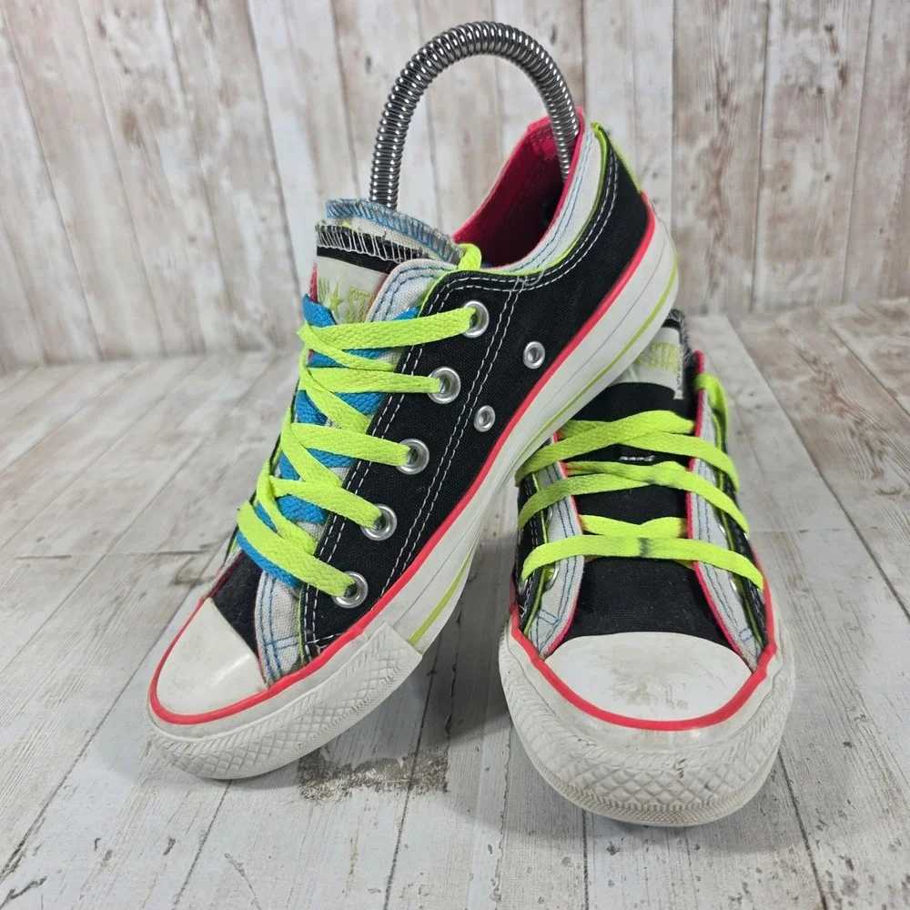 Converse Chuck Taylor All Star Double Tongue Neon Black Pink Green Womens 6 - Picture 7 of 8